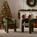 Modern Sherpa Dining Chairs Set of 2, Upholstered Barrel Chairs by QUINJAY