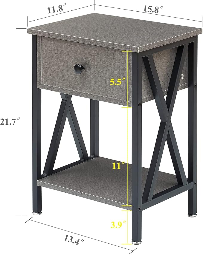 VECELO Nightstands Set of 2, Modern Bedside End Tables, Night Stands - Image 3