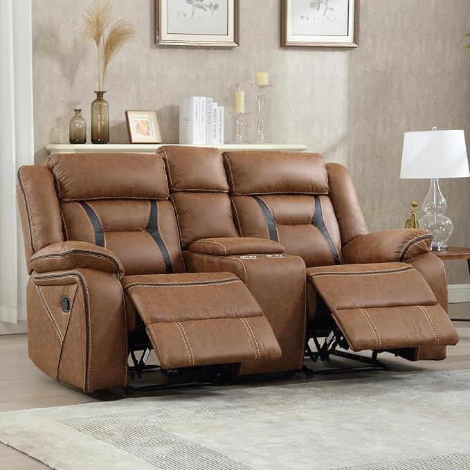 EBELLO Faux Leather Manual Loveseat Recliner, 2 Seat Reclining Sofa Chair - Image 6