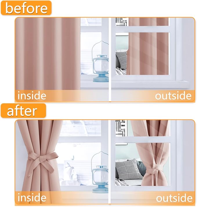 Grommet Blackout Curtains for Bedroom, 42 x 84 Inches Long, Blush | Thermal - Image 4