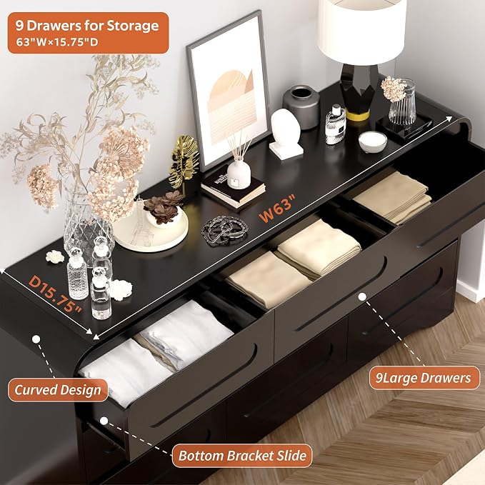 4 Piece Bedroom Set, Dresser and Nightstand Sets, Modern Wooden Large 9 Drawers - Image 7