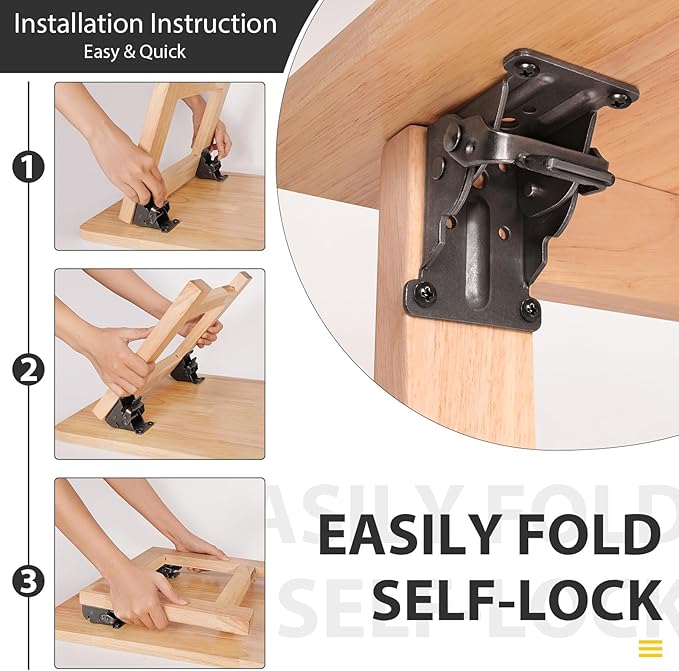 4 Pack Folding Brackets, Self-Lock Hinge - Image 3