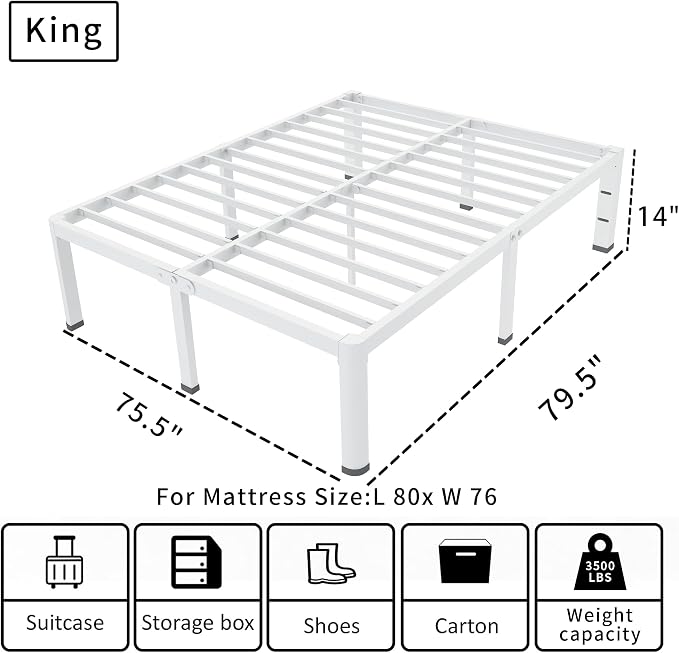 ROIL 14 Inch White King Bed Frame - Image 2