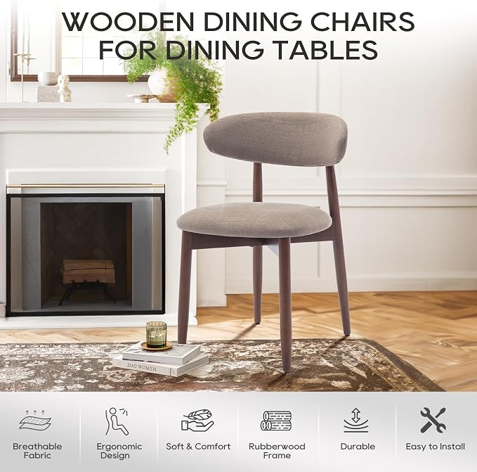 COLAMY Wooden Dining Chairs Set of 6, Modern Fabric Upholstered Kitchen Side - Image 7
