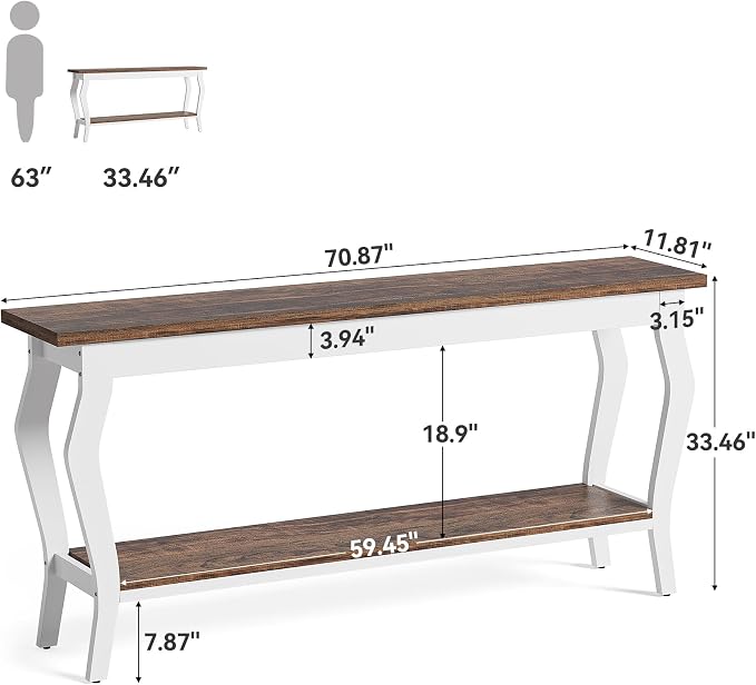 LITTLE TREE 70.9 Inches Long Console Table, 2-Tier Vintage Wooden Sofa Table - Image 2