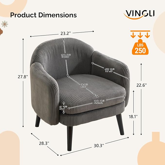 VINGLI 30.3" Wide Modern Barrel Accent Armchairs Set of 2 - Image 2