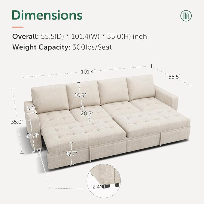 HONBAY Modular Sectional Sleeper Sofa - Image 2
