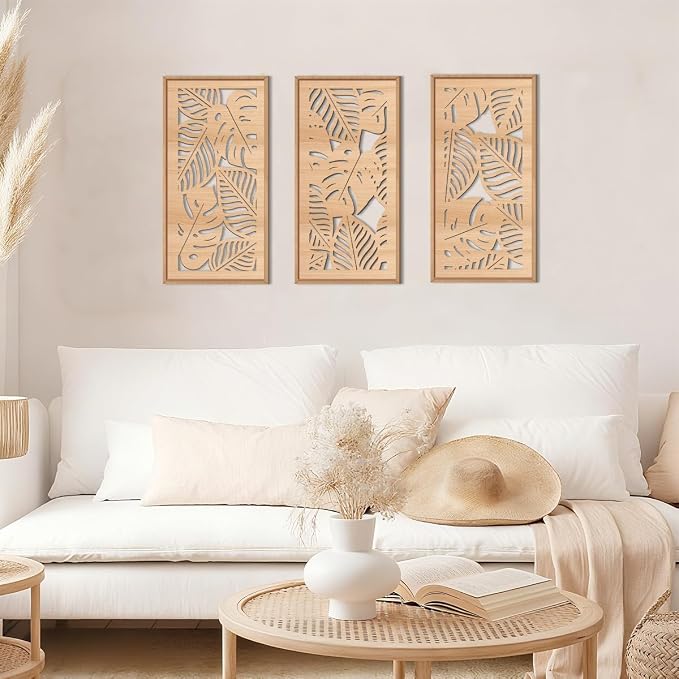 IARTTOP Tropical leaf Wood Wall Decor Framed Palm Monstera Leaves Wooden Wall - Image 4