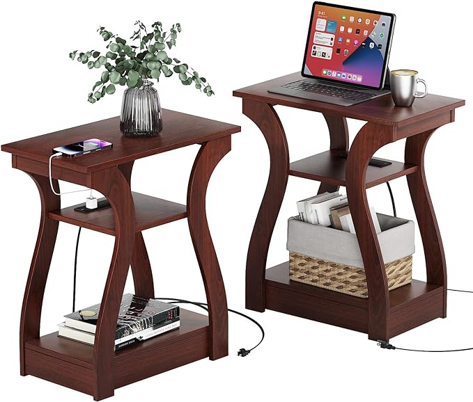 FROMJBEST End Tables Living Room Set of 2, Cherry End Table by FROMJBEST