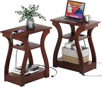 FROMJBEST End Tables Living Room Set of 2, Cherry End Table by FROMJBEST