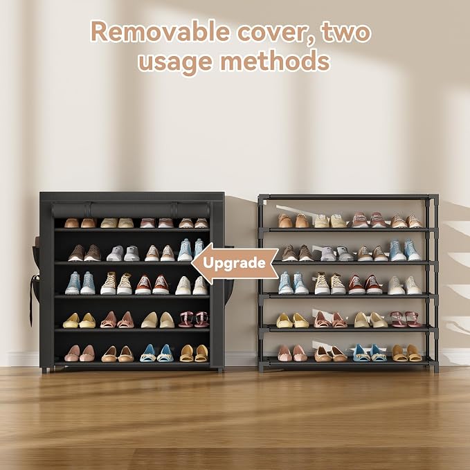 LANTEFUL Shoe Rack with Covers 5 Tier Tall Shoe Rack Organizer Large Capacity - Image 5