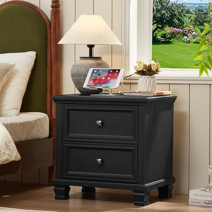 SAVOR LIFE Farmhouse Nightstand Set of 2, Rustic Low Nightstands - Image 6