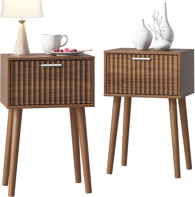 LAATOOREE Nightstands Set of 2, Small Fluted Side Table, Bedside Table by LAATOOREE