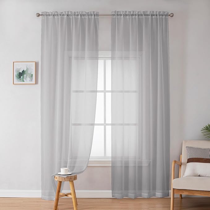 Sheer Curtains 72 Inches Long for Living Room Bedroom, Rod Pocket Fimly Voile - Image 2