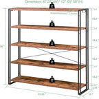 HCHQHS Bookshelf, 5-Tier Industrial Bookcase, Rustic Open Book Shelf, - Image 3
