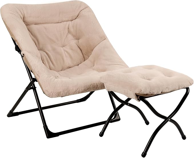 Comfy Saucer Chair for Adults, Soft Faux Fur Bedroom Chair by MordchilHF