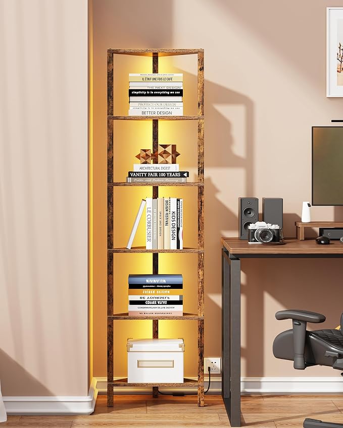 TUTOTAK Corner Shelf with LED Light, 6-Tier Corner Bookshelf by ChoosetutotakFurnitureBuildYourCozyHome
