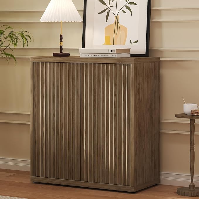 Fluted Sideboard Cabinet with Storage, Mid Century Modern Accent Cabinet by Unknown