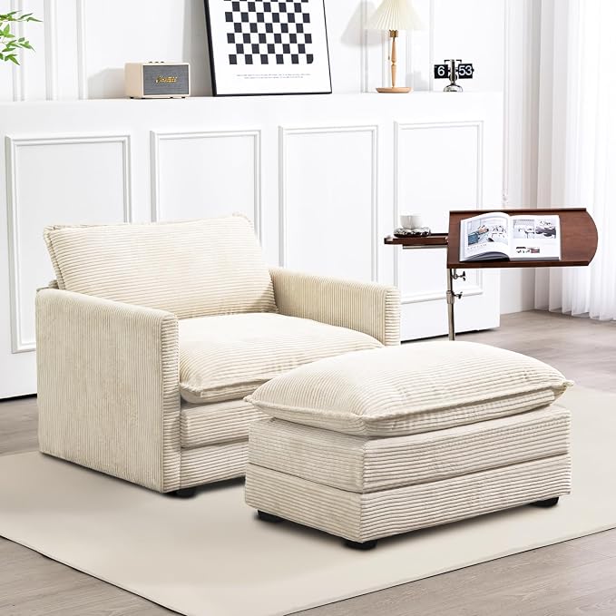 ROWHY Single Armchair with Ottoman, Modern Corduroy Cloud Couch with by ROWHY