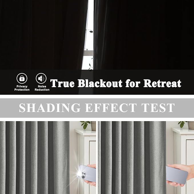 Vision Home Pinch Pleated Dark Grey Blackout Curtains 108 inch Linen Blended - Image 4