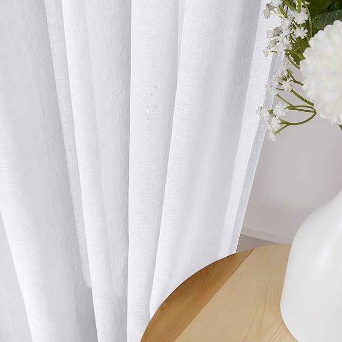 Tollpiz Short Sheer Curtains Linen Textured Bedroom Curtain Sheers Light - Image 3