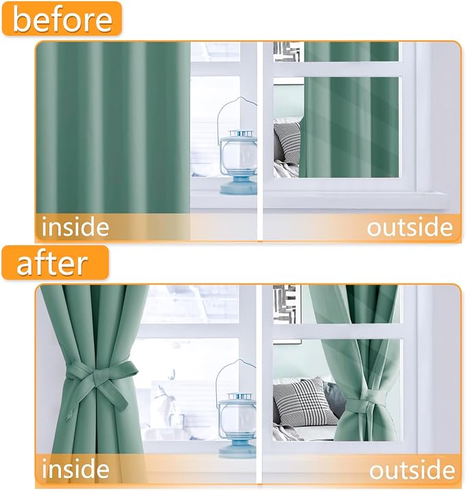 Blackout Curtains for Bedroom, Sage Green, 52 x 84 Inch, 2 Panels | Thermal - Image 4