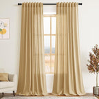 Gold Yellow Linen Curtains 96 Inches Long 2 Panels Set by Nanspring