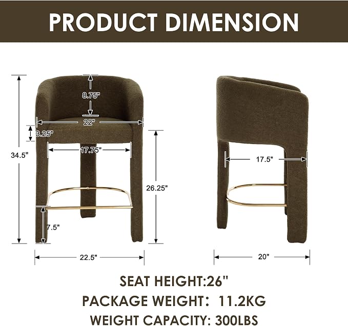 Modern Counter Height Bar Stools Set of 4, 26”H Barrel Counter Stools - Image 2
