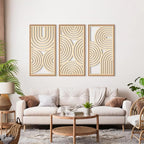 IARTTOP Large Boho Wood Wall Art Set of 3 Framed Wooden Mid-century Modern Wall - Image 2