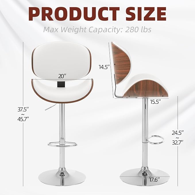 civama Bar Stools Set of 2 for Kitchen Counter, Adjustable Bar Height Chairs - Image 2