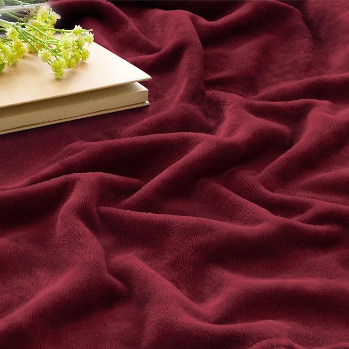 BEDELITE Fleece Blanket Soft Plush Twin Size Blanket Burgundy 60"x80" | Ultra - Image 4