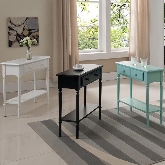 Leick Home Coastal Console Table, Solid Wood, 2 Storage Drawers, Bottom Display - Image 2