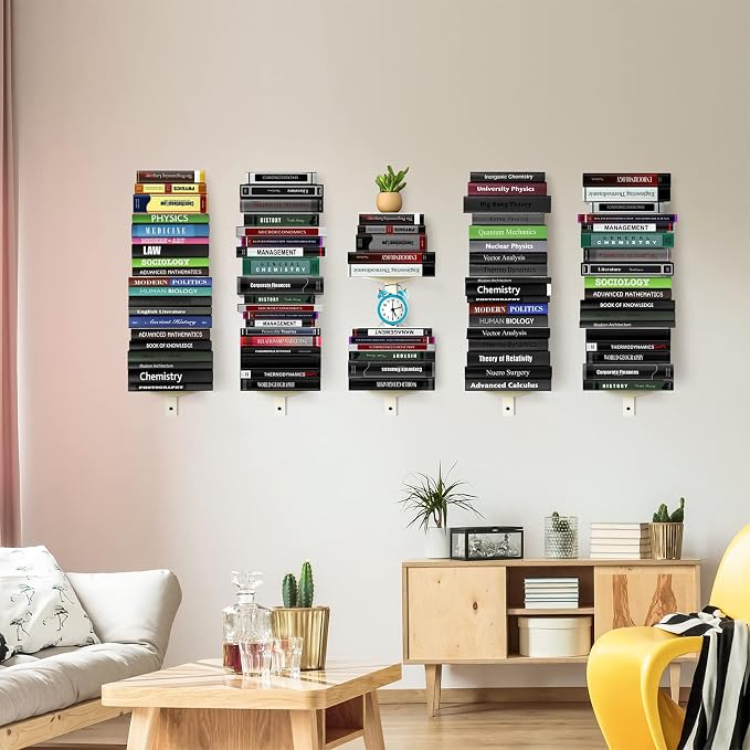 Floating Book Shelves for Wall, 4 Tier Invisible Floating Bookshelf, Vertical - Image 2