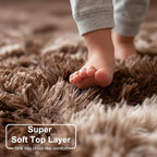 Amdrebio Brown Tan Round Fluffy Kids Area Rug 5Ft - Image 4