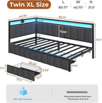 DICTAC Corner Bed Frame with 2 Storage Drawers and Charging Station Twin XL - Image 2
