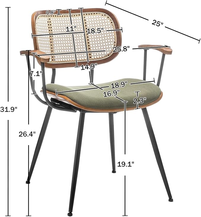 Rattan Dining Room Chairs Set of 2, Mid Century Modern Kitchen Side Chairs - Image 2