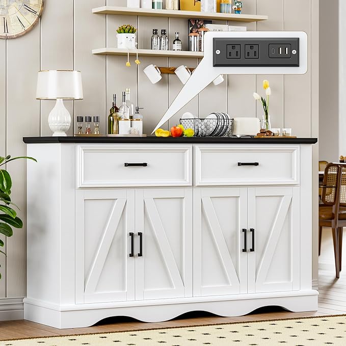 56" Modern Farmhouse Sideboard Buffet Cabinet by LegacyAmerhomeDirect