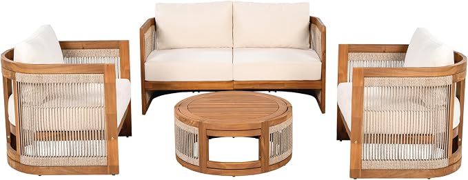 VilroCaz 4-Piece Patio Conversation Set, All Weather Sectional Sofa Set w/ 2 - Image 3