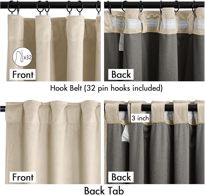 MIULEE Velvet Curtains 50W x 84L 2 Panels Beige Blackout Curtains | Luxury - Image 3