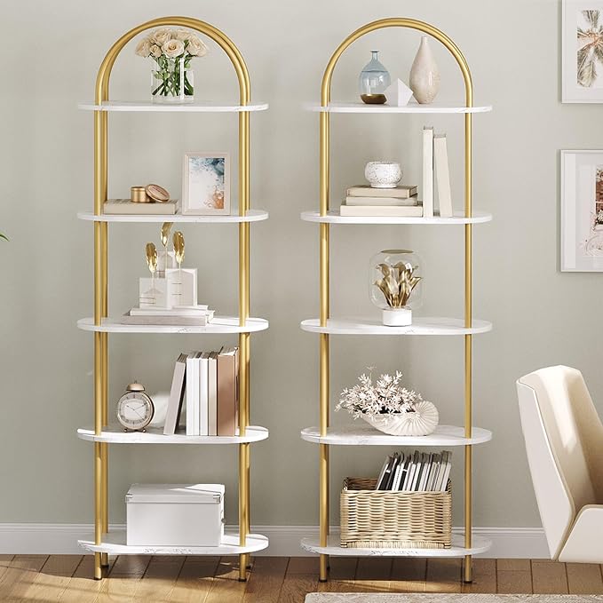 HOOBRO 5 Tier Open Bookshelf, Industrial Arched Bookcase Display Shelf Rack - Image 5