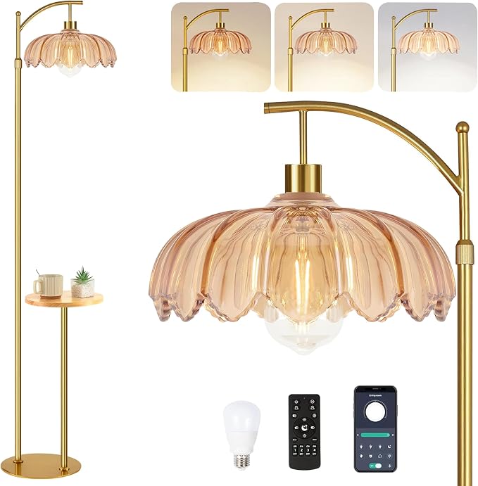 QIYIZM Gold Floor Lamp with Table and Shelves by QIYIZM