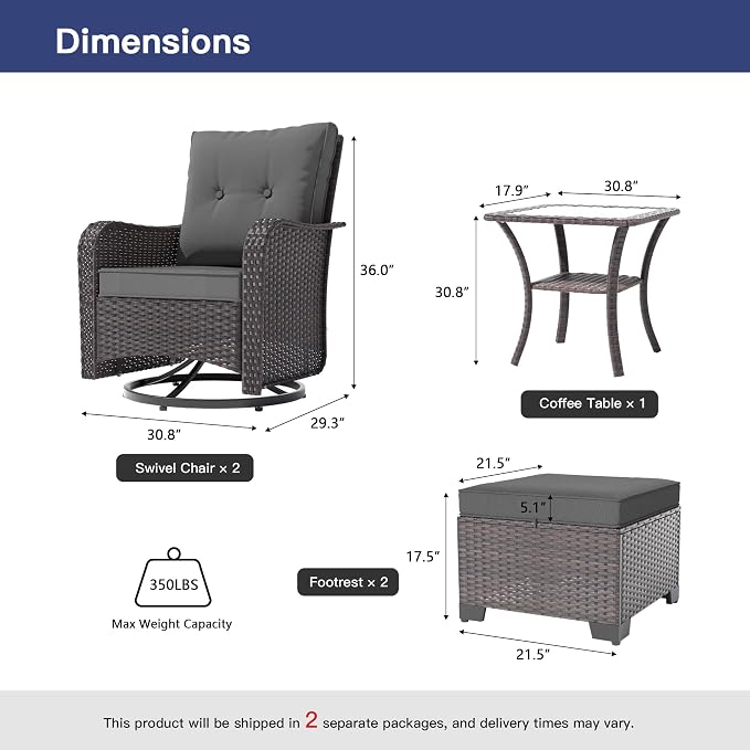 ALAULM 5-Piece Outdoor Swivel Rocking Chair Set - Image 3