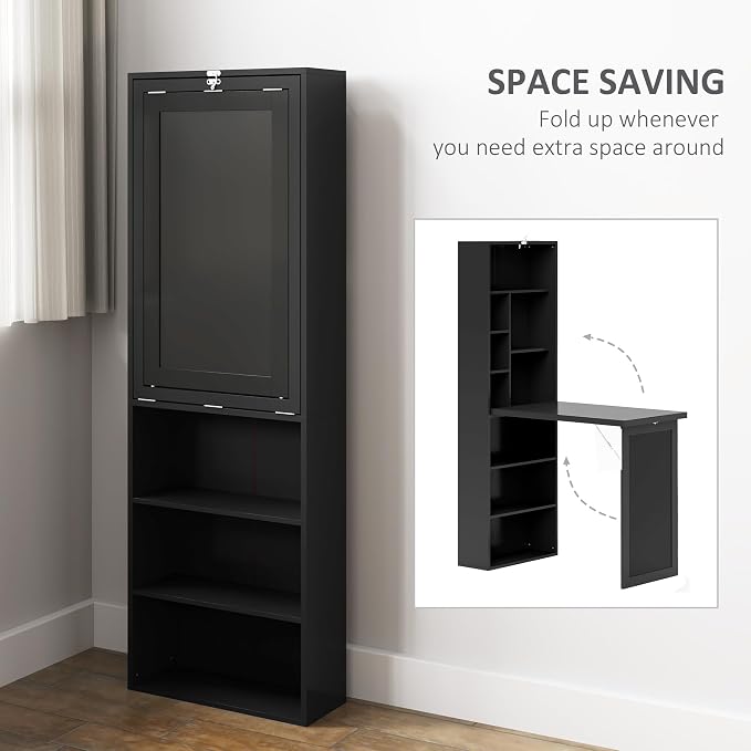 HOMCOM Foldable Convertible Writing Table, Wall Mounted Space-Saving Computer - Image 4