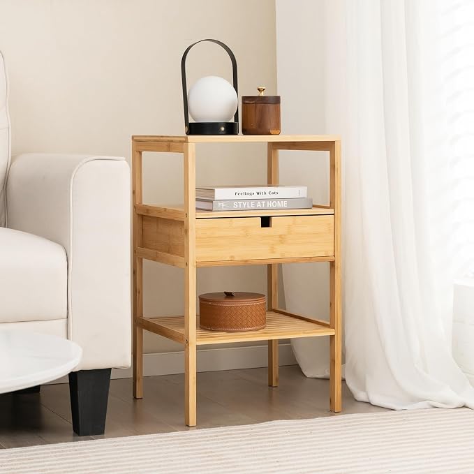 Giantex Bamboo Nightstands Set of 2, Wood Side Tables - Image 8