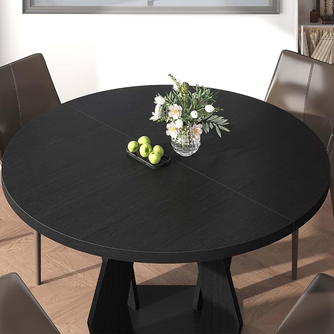 IBF Black Round Dining Table for 4-6, 47 Inch Kitchen Table - Image 6