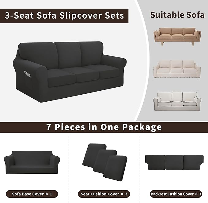 Easy-Going 7 Pieces Stretch Couch Cover Washable Sofa Cover Set - Image 3