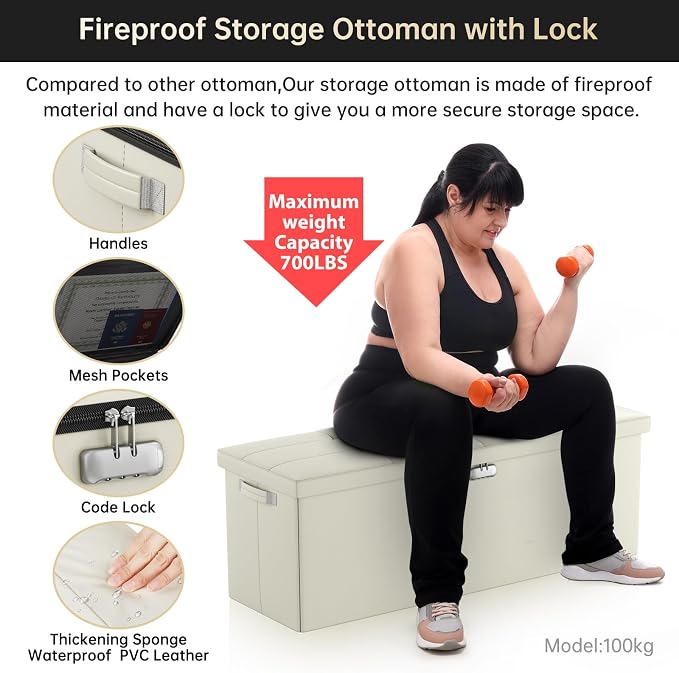 ENGPOW Storage Ottoman, Fireproof Folding Bench - Image 4