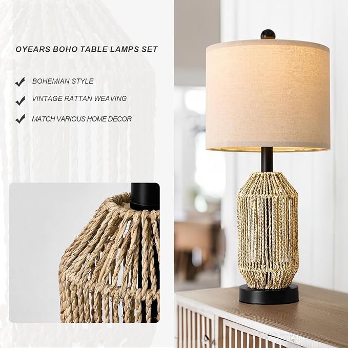 OYEARS 21" Boho Table Lamps Set of 2 - Image 2
