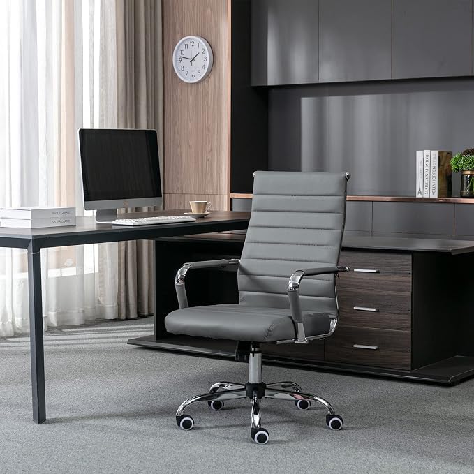 Home Office Chair Ribbed, Modern Leather Conference Room Chairs, Ergonomic - Image 5