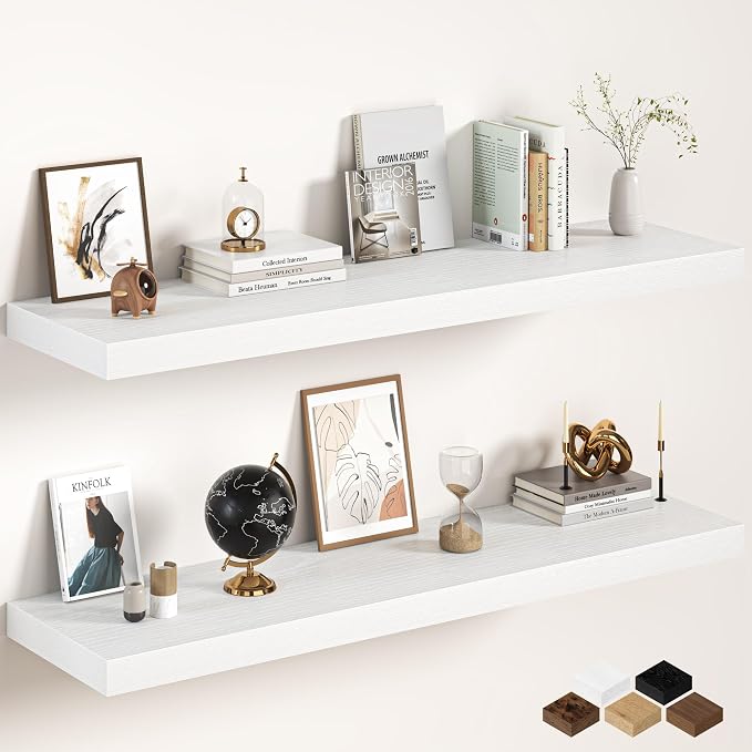White Floating Shelves 55Inch Long, 12 Inch Deep Floating Shelves by FunMemories